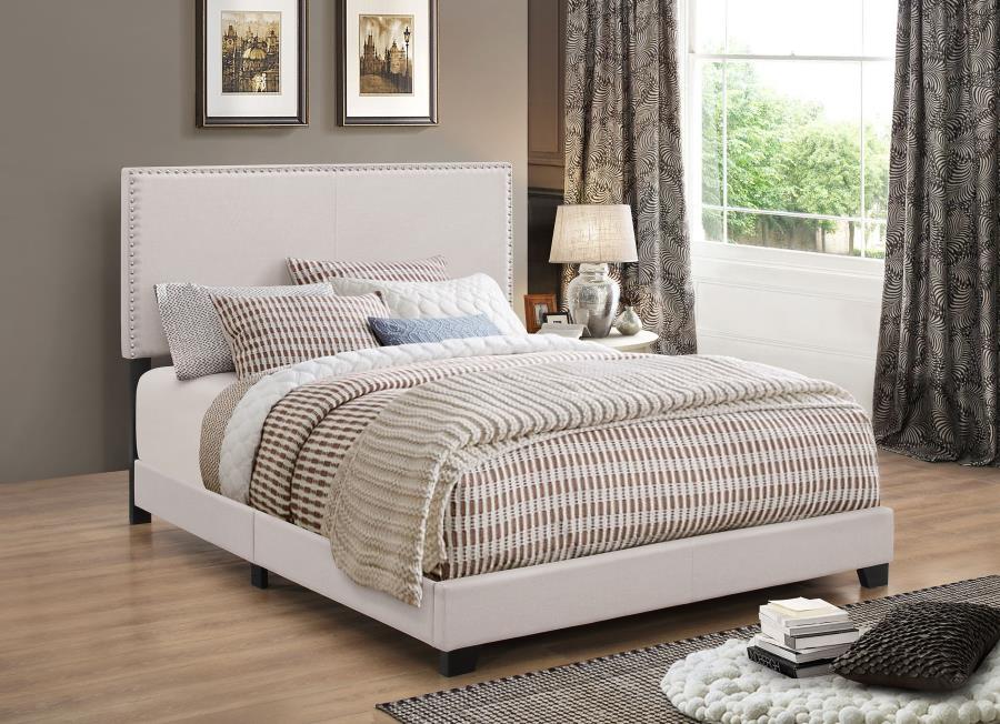 Boyd Eastern King Upholstered Bed With Nailhead Trim Ivory - (350051KE)