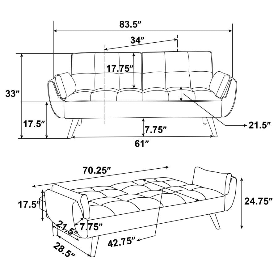 Caufield Upholstered Buscuit Tufted Covertible Sofa Bed Grey - (360096)