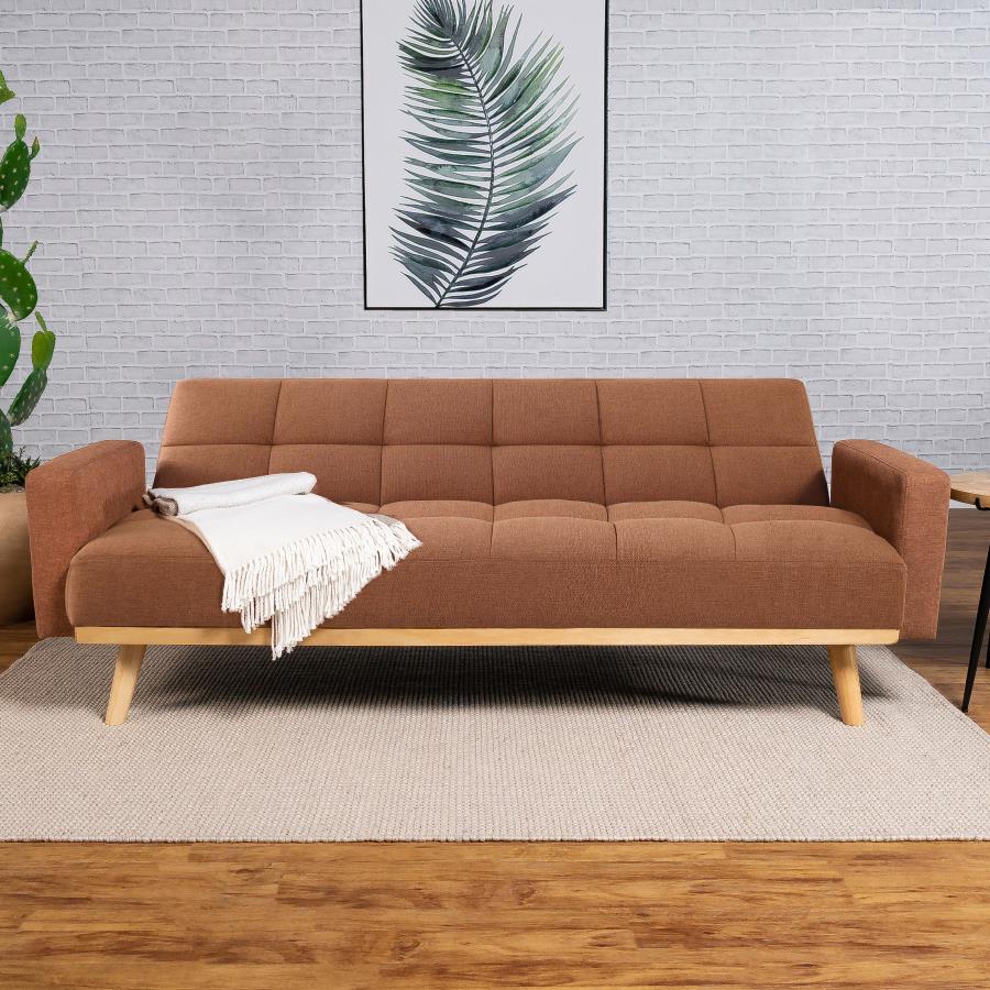 Kourtney Upholstered Track Arms Covertible Sofa Bed Terracotta - (360126)