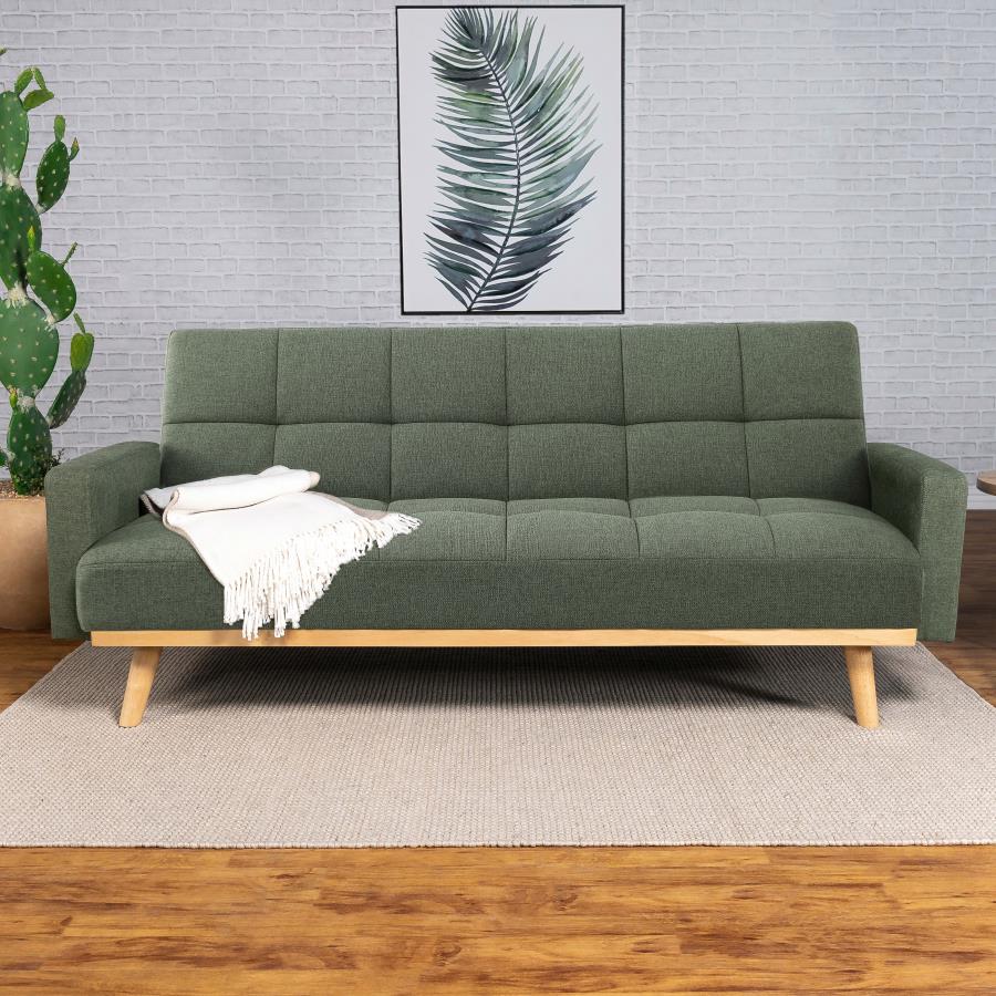 Kourtney Upholstered Track Arms Covertible Sofa Bed Sage Green - (360127)