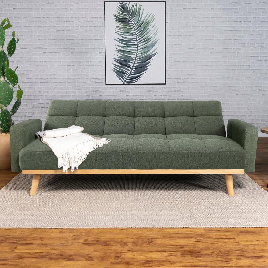 Kourtney Upholstered Track Arms Covertible Sofa Bed Sage Green - (360127)