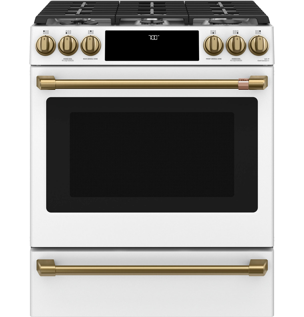 Caf(eback)(TM) 30" Smart Slide-In, Front-Control, Gas Range with Convection Oven - (CGS700P4MW2)