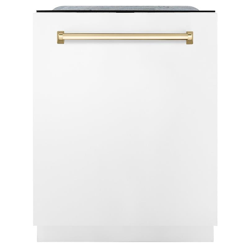 ZLINE Autograph Edition 24" 3rd Rack Top Touch Control Tall Tub Dishwasher in White Matte with Accent Handle, 51dBa (DWMTZ-WM-24) [Color: Gold] - (DWMTZWM24G)