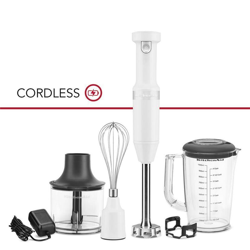 Cordless Variable Speed Hand Blender with Chopper and Whisk Attachment - (KHBBV83WH)