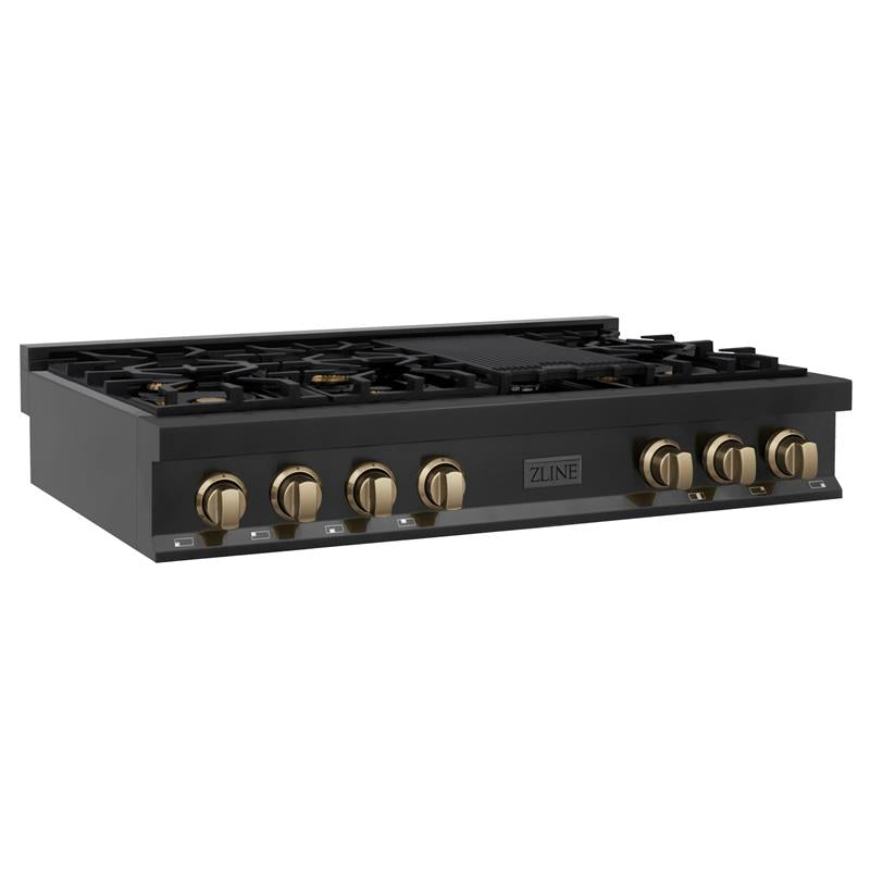 ZLINE Autograph Edition 48 in. Porcelain Rangetop with 7 Gas Burners in Black Stainless Steel and Accents (RTBZ-48) [Color: Champagne Bronze] - (RTBZ48CB)