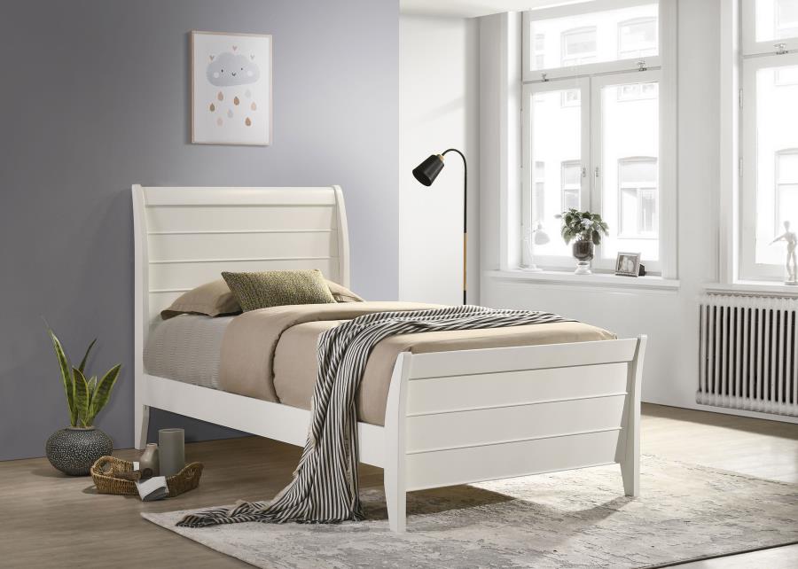 Selena Twin Sleigh Platform Bed Cream White - (400231T)