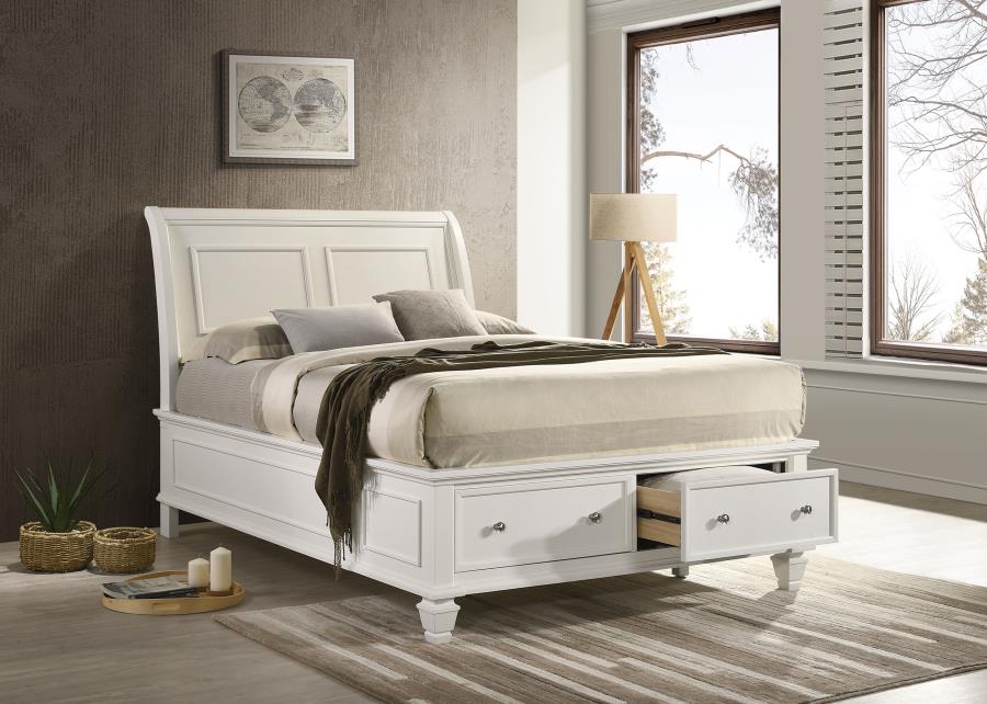 Selena Full Sleigh Bed With Footboard Storage Cream White - (400239F)