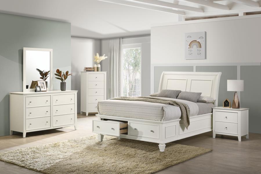 Selena Full Sleigh Bed With Footboard Storage Cream White - (400239F)