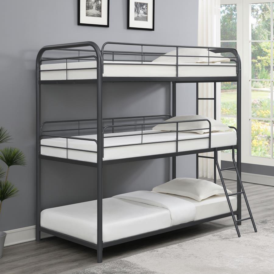 Garner Triple Twin Bunk Bed With Ladder Gunmetal - (400777)