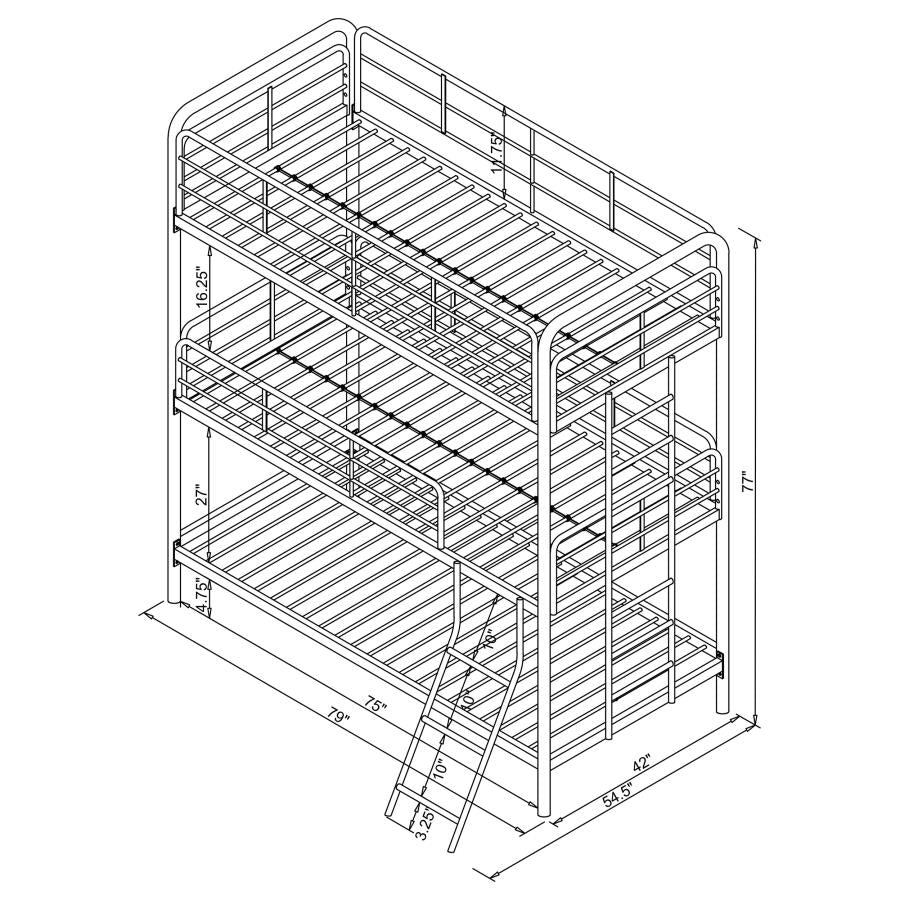Garner Triple Twin Bunk Bed With Ladder Gunmetal - (400777)