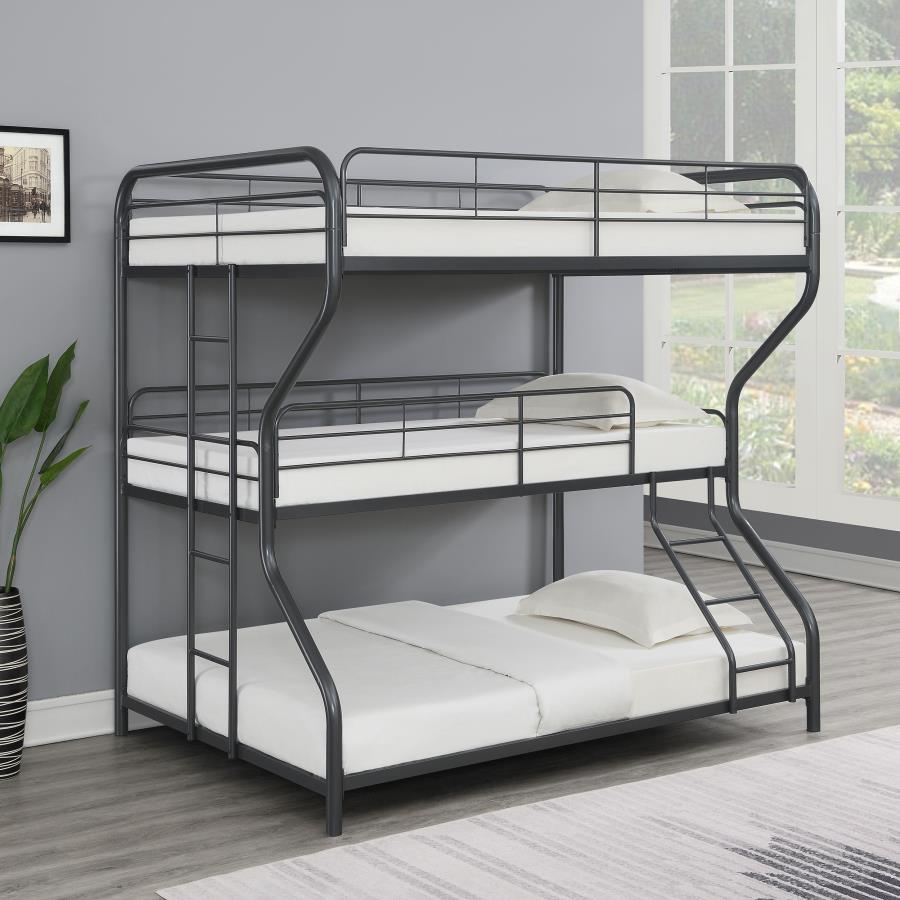 Garner Triple Full Over Twin Over Full Bunk Bed With Ladder Gunmetal - (400778)