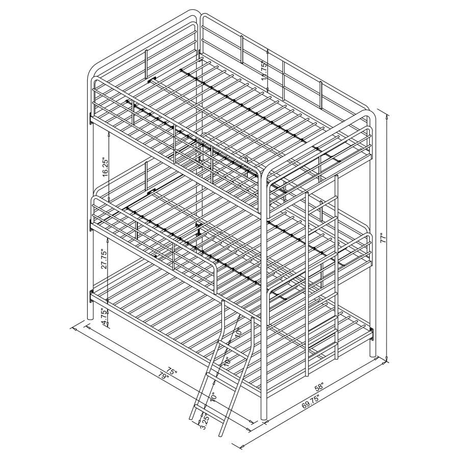 Garner Triple Full Bunk Bed With Ladder Gunmetal - (400779)