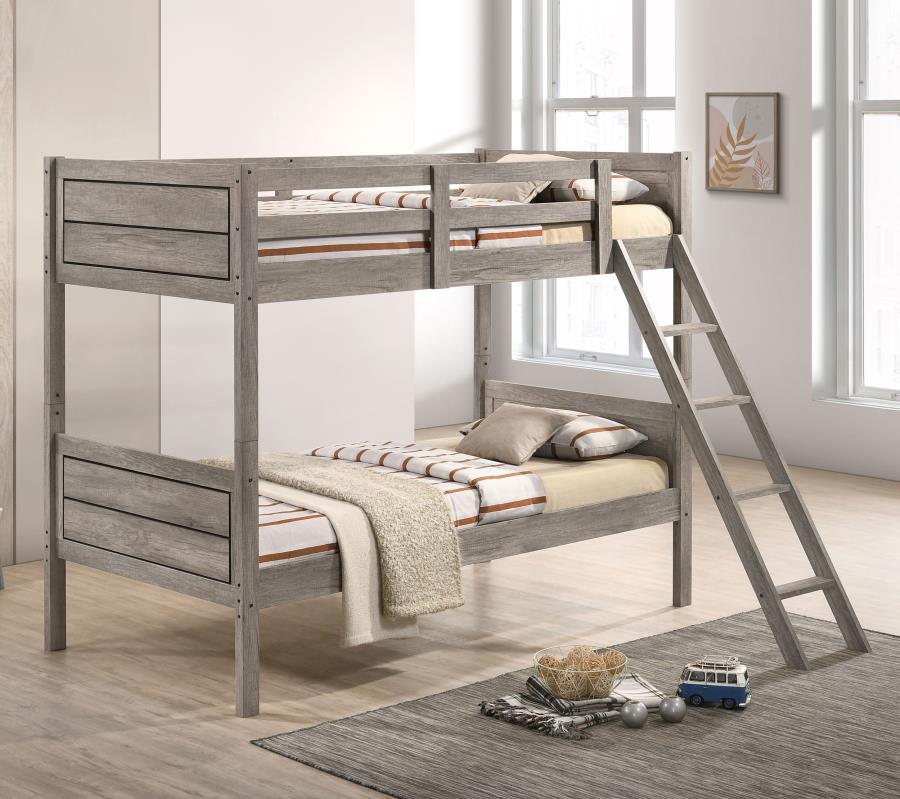 Ryder Twin Over Twin Bunk Bed Weathered Taupe - (400818)