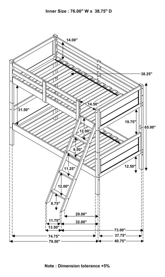 Ryder Twin Over Twin Bunk Bed Weathered Taupe - (400818)