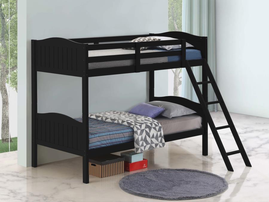 Arlo Twin Over Twin Bunk Bed With Ladder Black - (405053BLK)