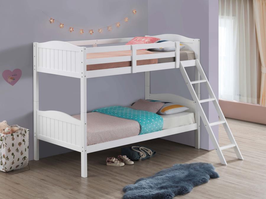 Arlo Twin Over Twin Bunk Bed With Ladder White - (405053WHT)