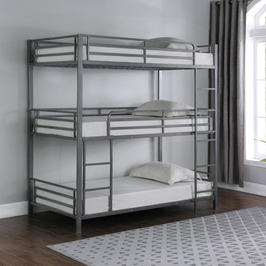 Maynard Metal Triple Twin Bunk Bed Gunmetal - (422670)