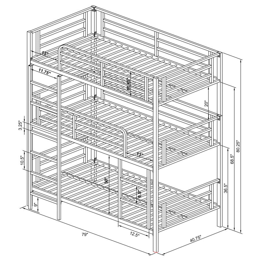 Maynard Metal Triple Twin Bunk Bed Gunmetal - (422670)