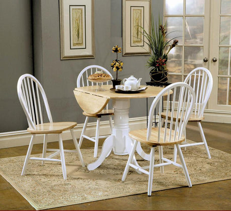 Allison Drop Leaf Round Dining Table Natural Brown and White - (4241)