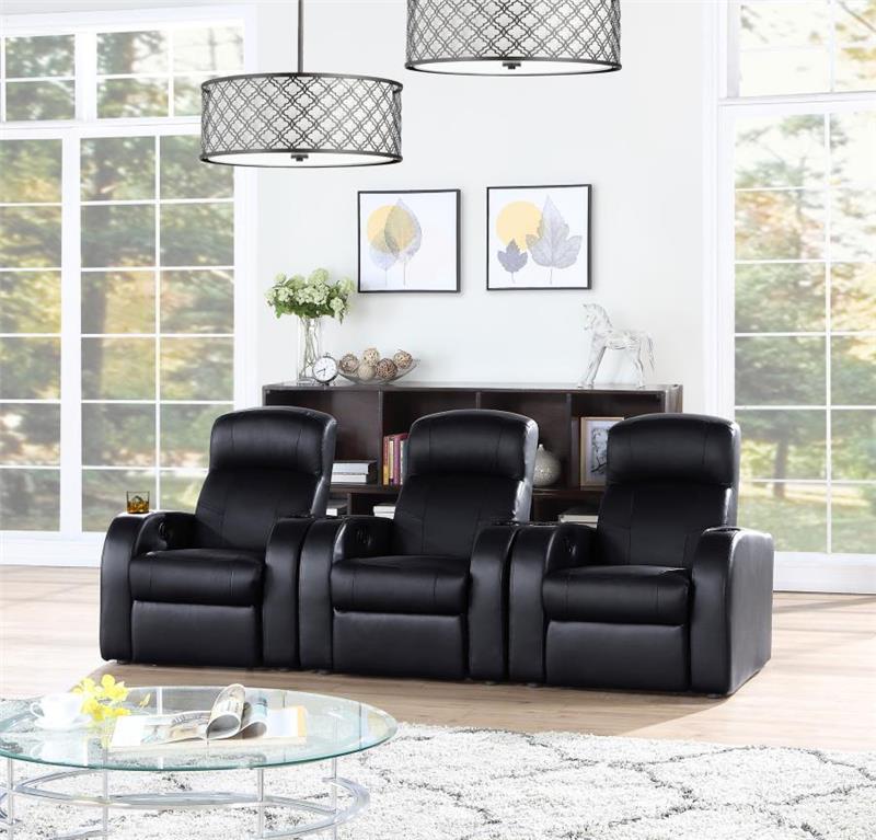 Cyrus Upholstered Recliner Living Room Set Black - (600001S3B)