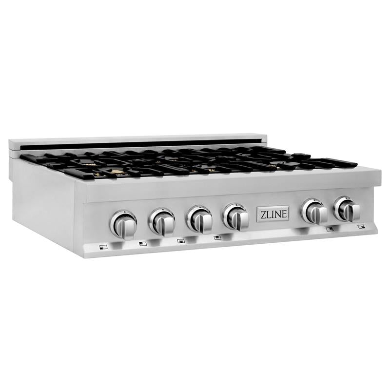 ZLINE 36 in. Porcelain Gas Stovetop with 6 Gas Burners (RT36) Available with Brass Burners [Color: Stainless Steel with Brass Burners] - (RTBR36)