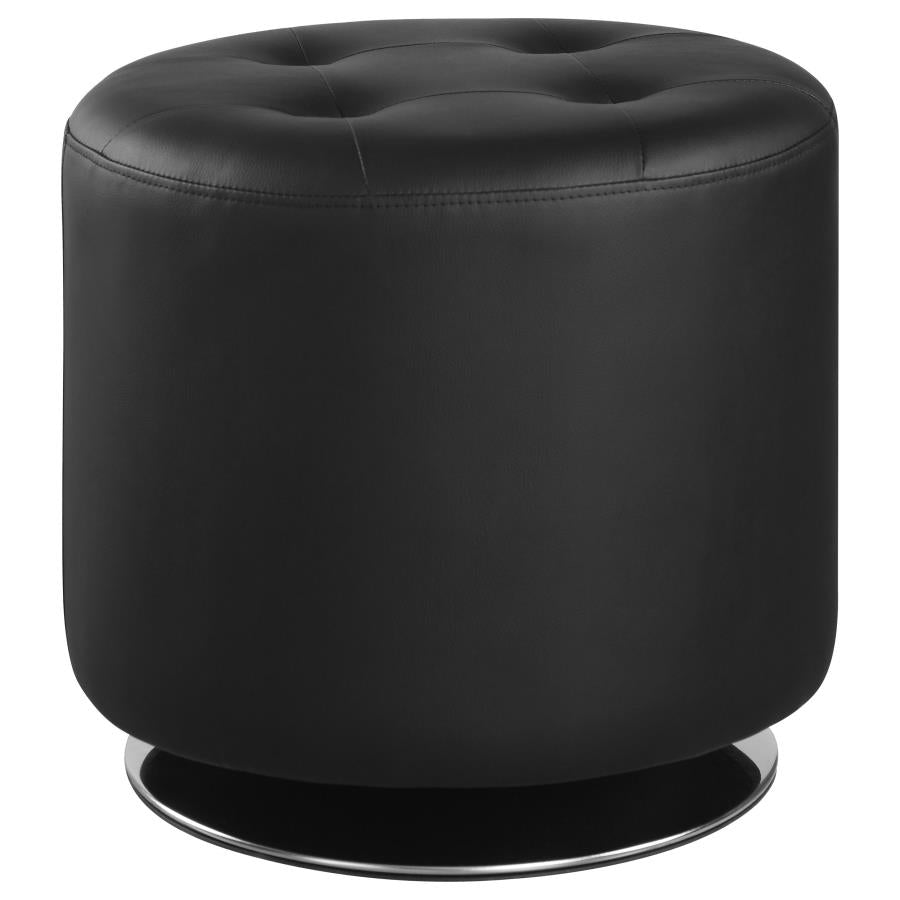 Bowman Round Upholstered Ottoman Black - (500556)