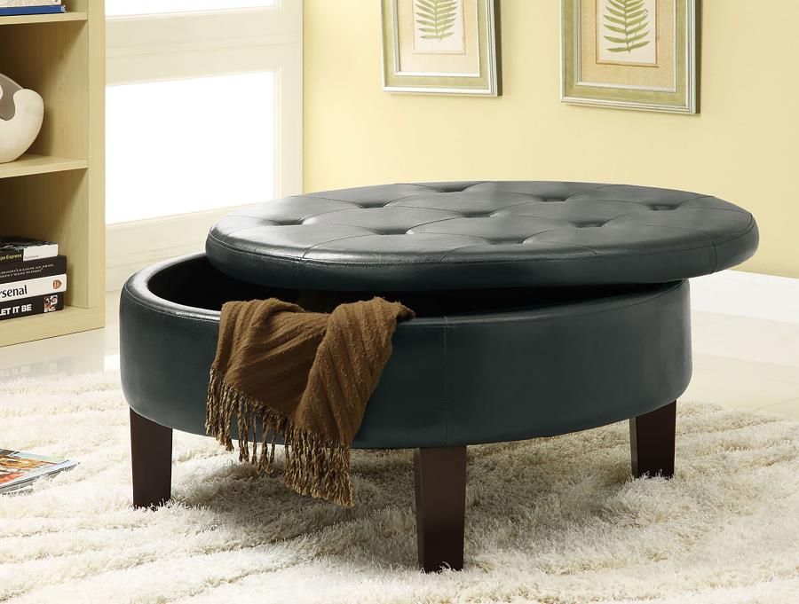 Reginald Round Tufted Upholstered Storage Ottoman Dark Brown - (501010)