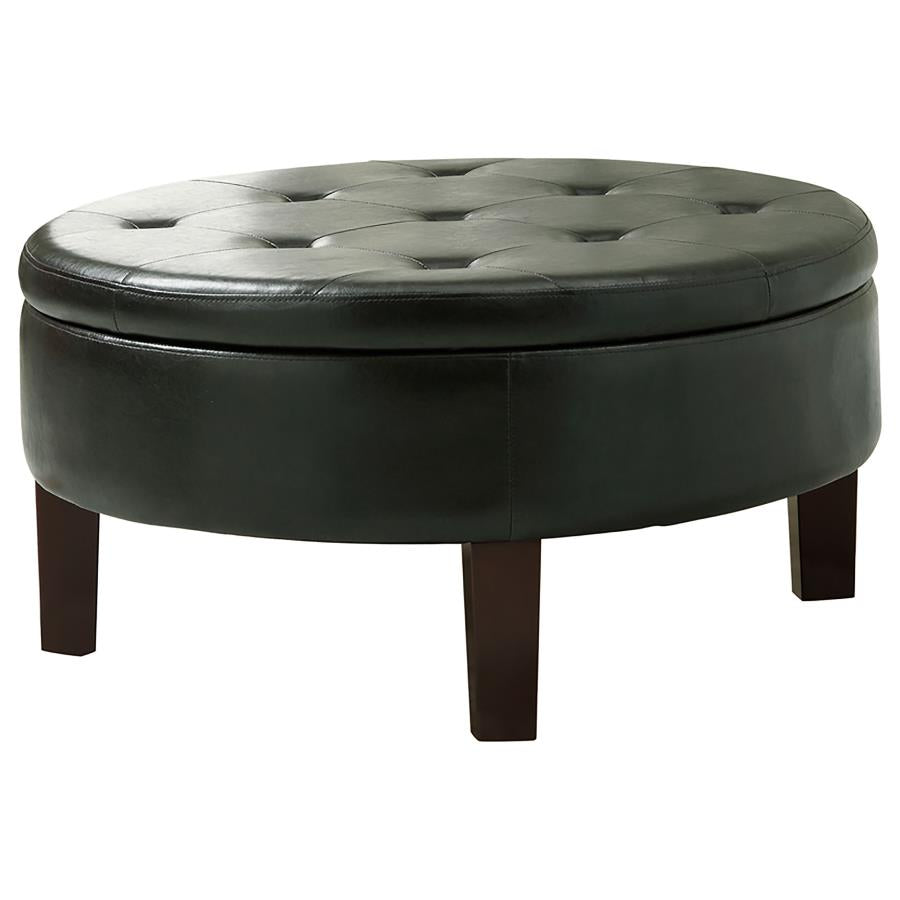 Reginald Round Tufted Upholstered Storage Ottoman Dark Brown - (501010)