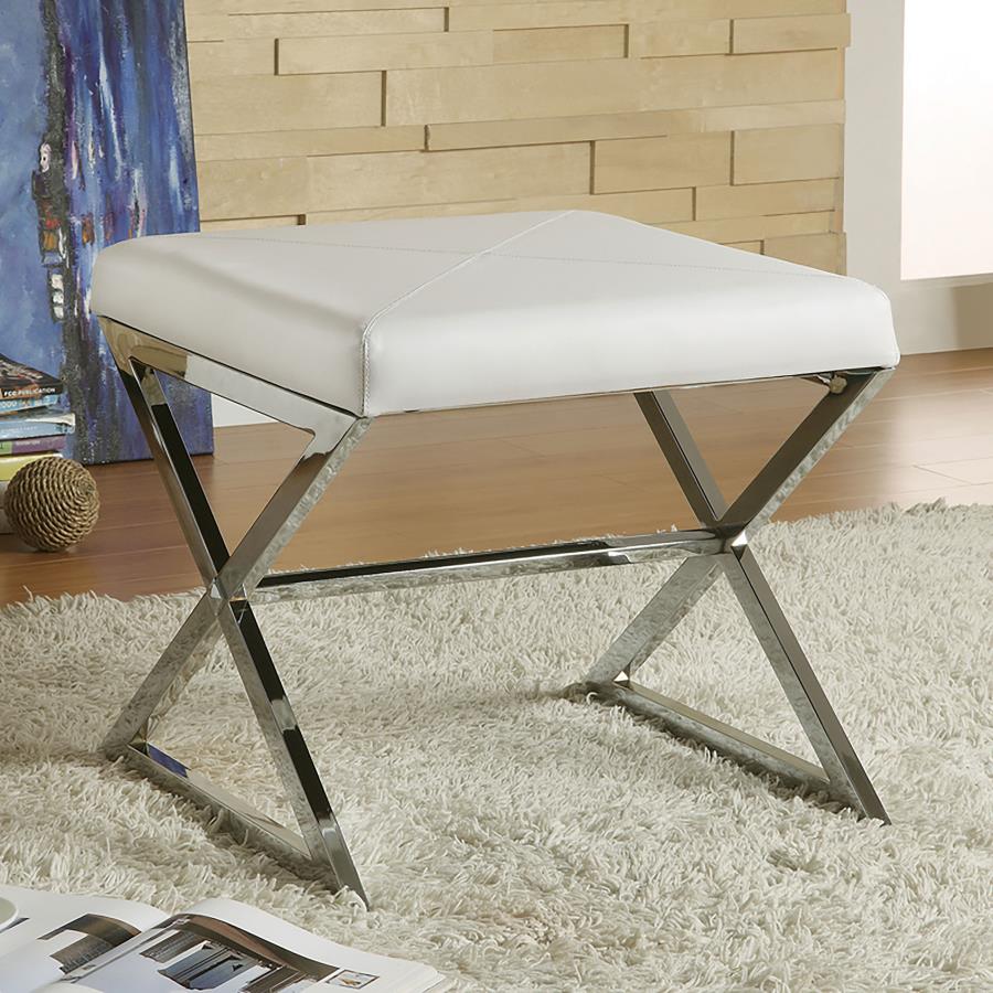 Rita X-cross Square Ottoman White and Chrome - (501063)