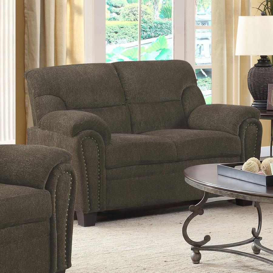 Clementine Upholstered Loveseat With Nailhead Trim Brown - (506572)