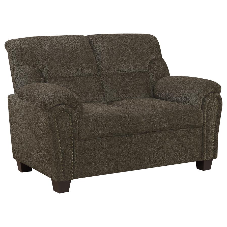 Clementine Upholstered Loveseat With Nailhead Trim Brown - (506572)
