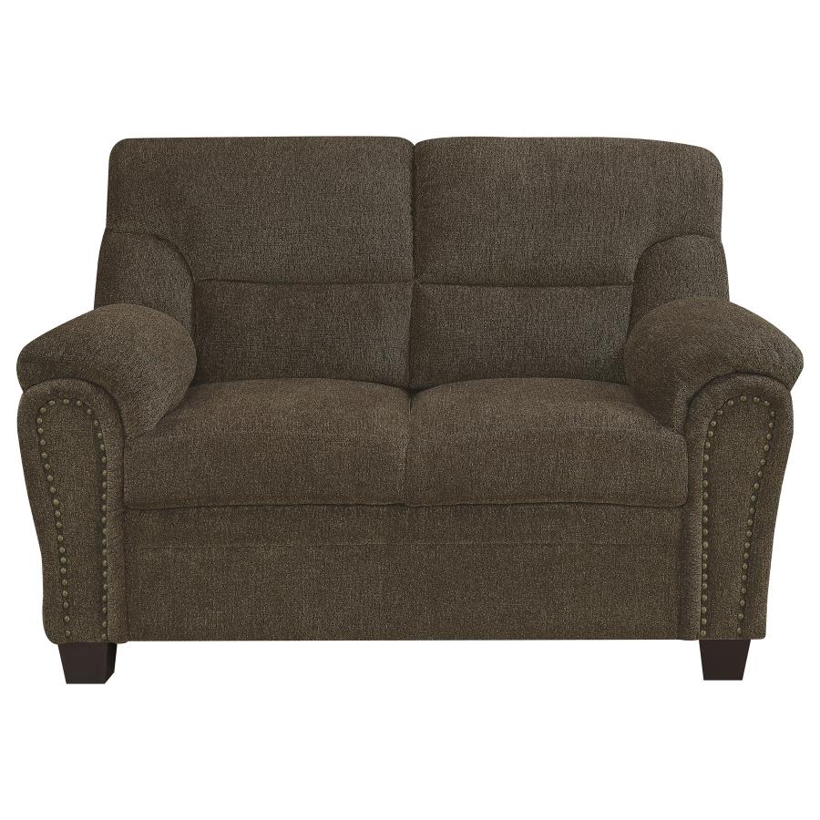 Clementine Upholstered Loveseat With Nailhead Trim Brown - (506572)