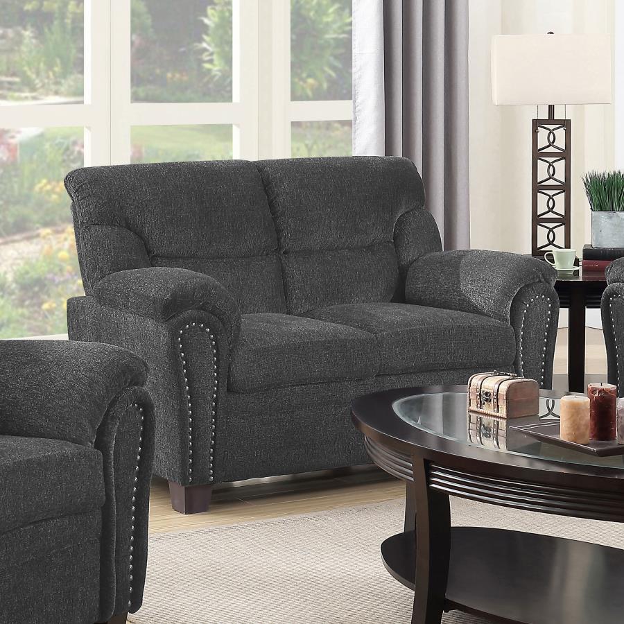 Clementine Upholstered Loveseat With Nailhead Trim Grey - (506575)