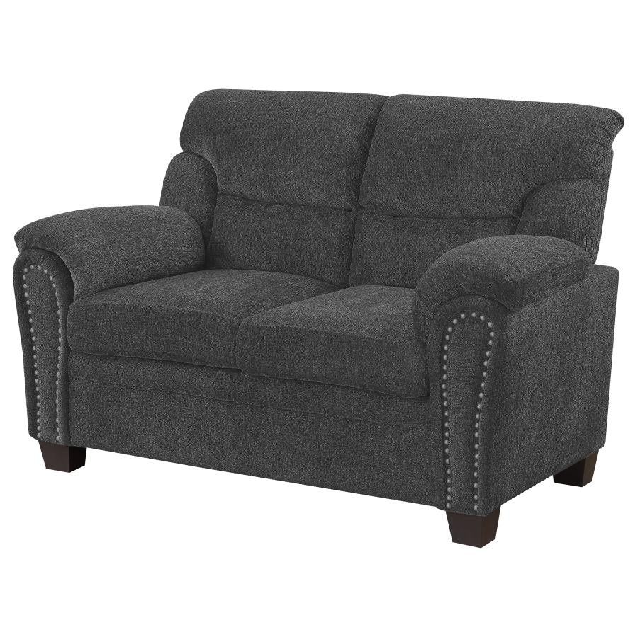 Clementine Upholstered Loveseat With Nailhead Trim Grey - (506575)