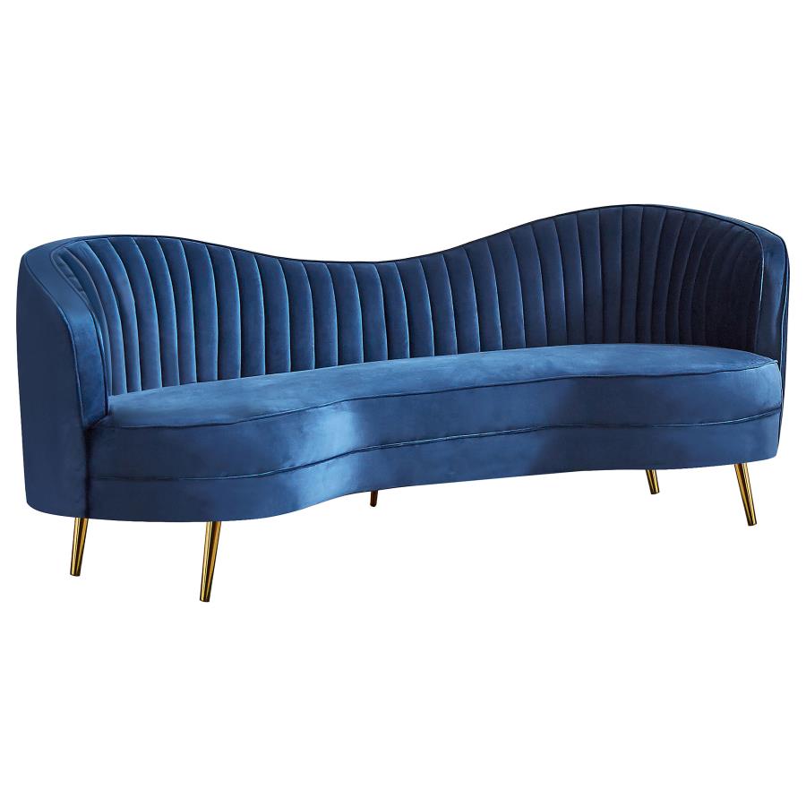 Sophia Upholstered Camel Back Sofa Blue - (506861)