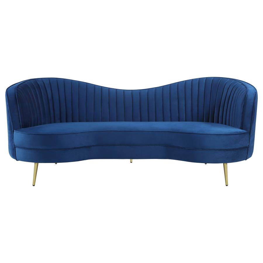 Sophia Upholstered Camel Back Sofa Blue - (506861)