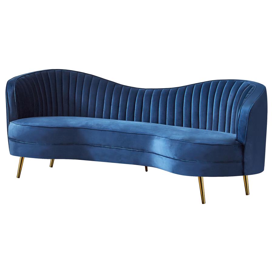 Sophia Upholstered Camel Back Sofa Blue - (506861)