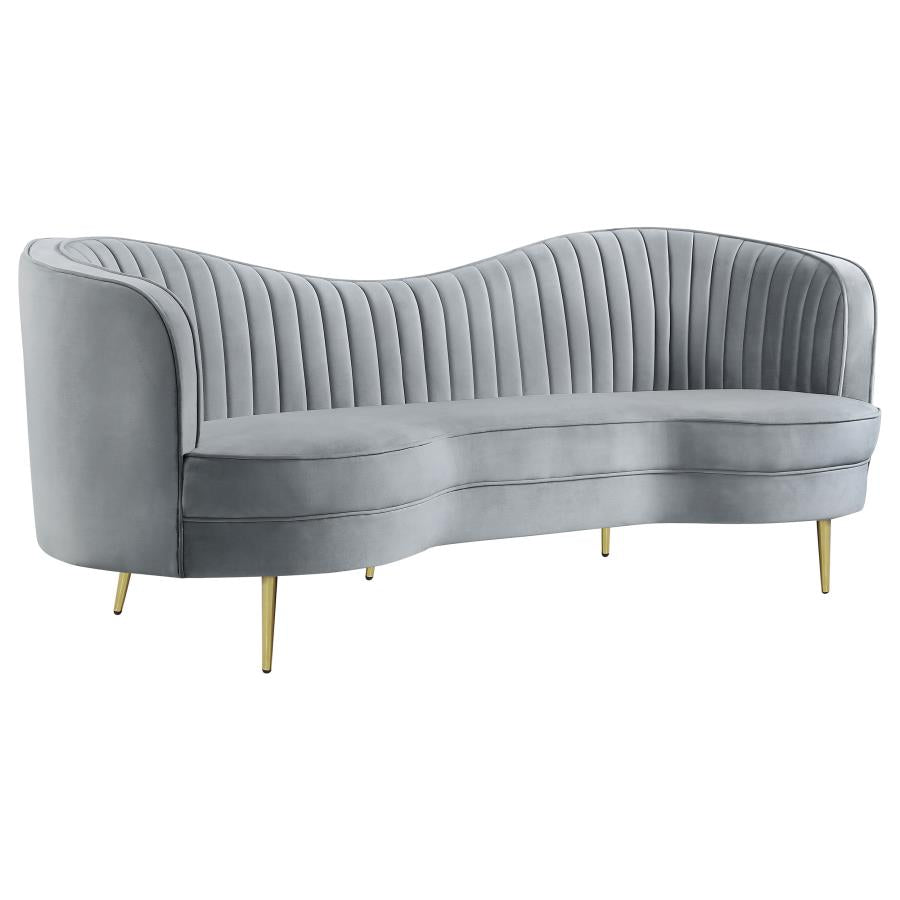 Sophia Upholstered Sofa With Camel Back Grey and Gold - (506864)