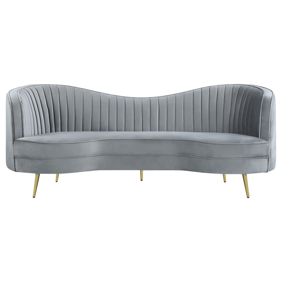 Sophia Upholstered Sofa With Camel Back Grey and Gold - (506864)