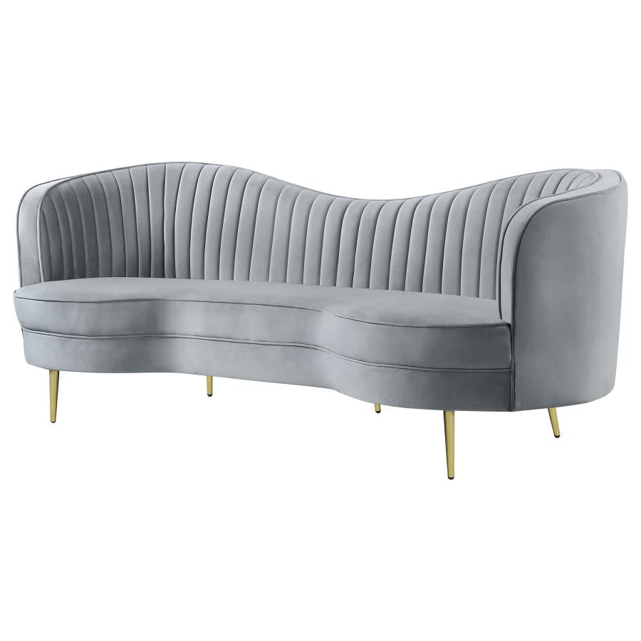 Sophia Upholstered Sofa With Camel Back Grey and Gold - (506864)