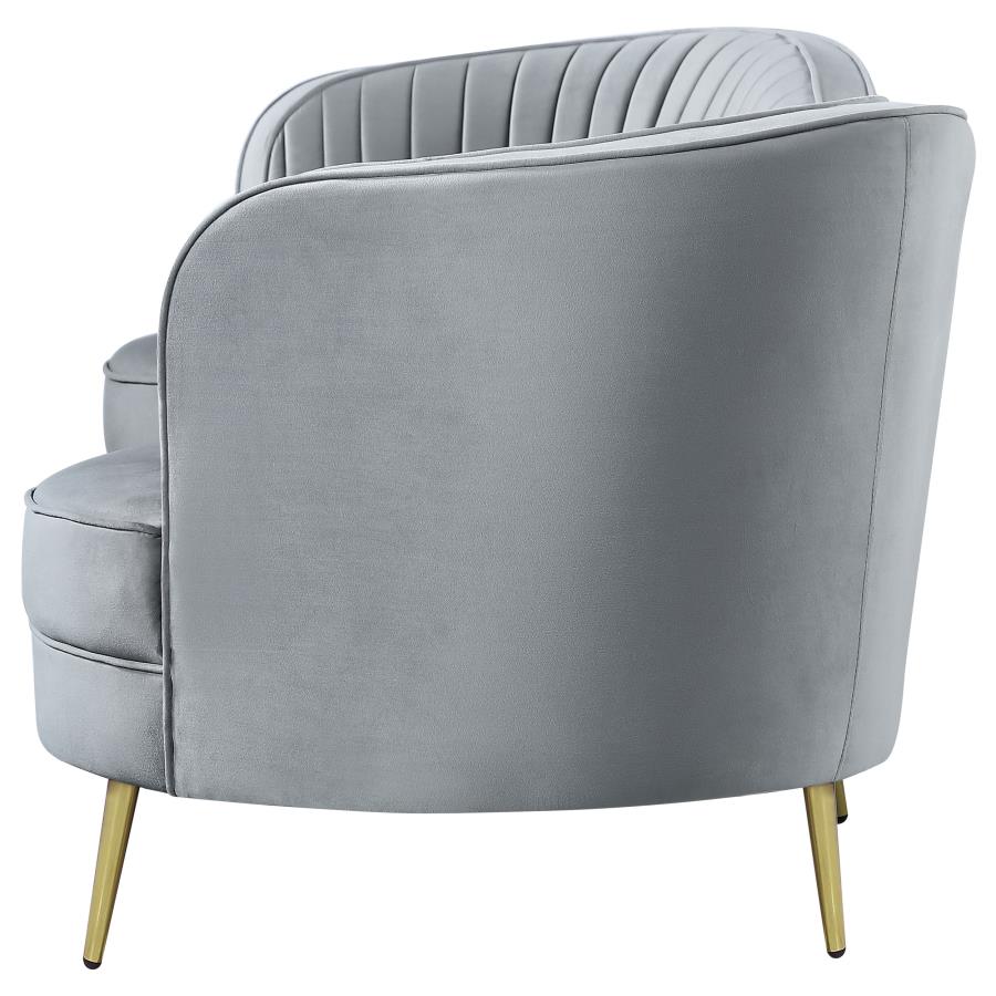 Sophia Upholstered Sofa With Camel Back Grey and Gold - (506864)