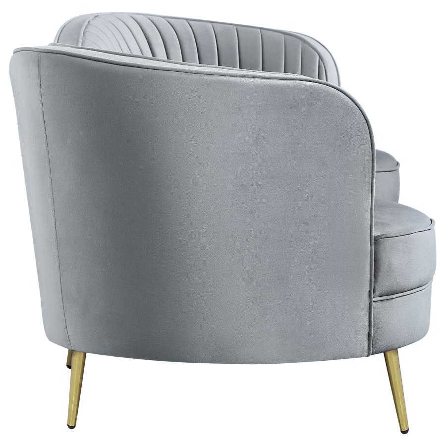 Sophia Upholstered Sofa With Camel Back Grey and Gold - (506864)