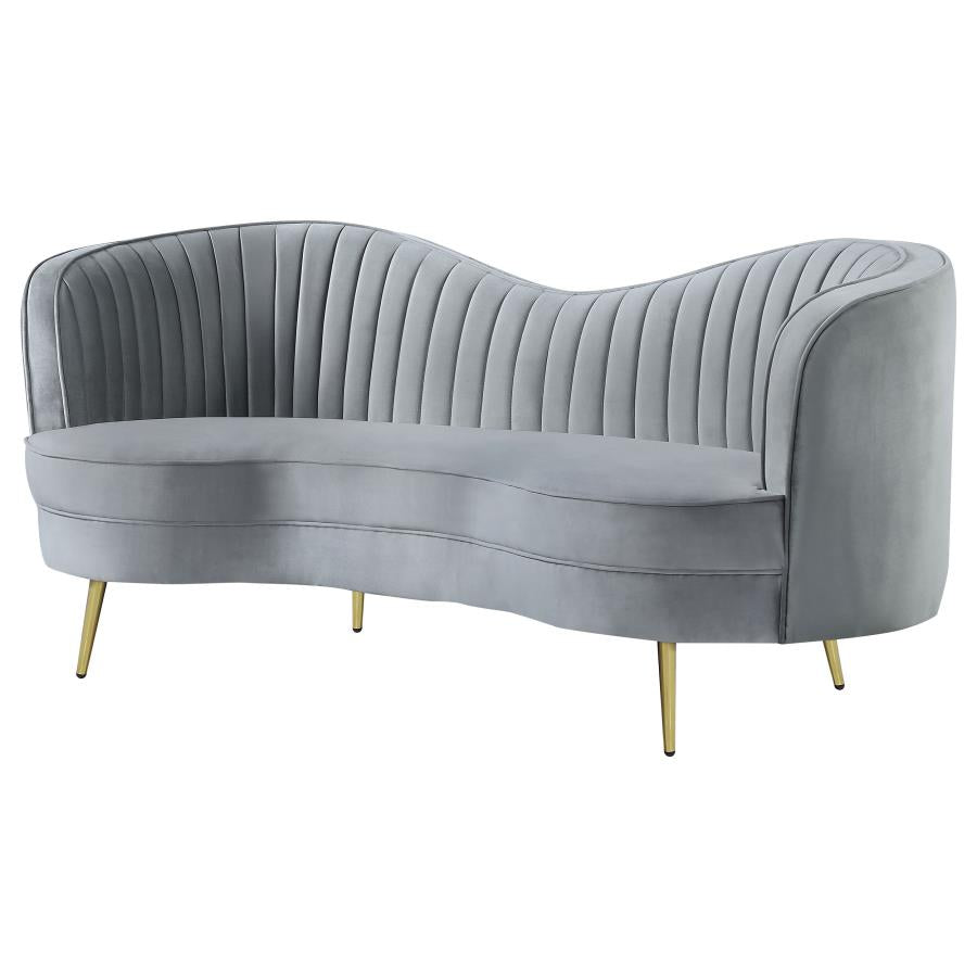 Sophia Upholstered Loveseat With Camel Back Grey and Gold - (506865)