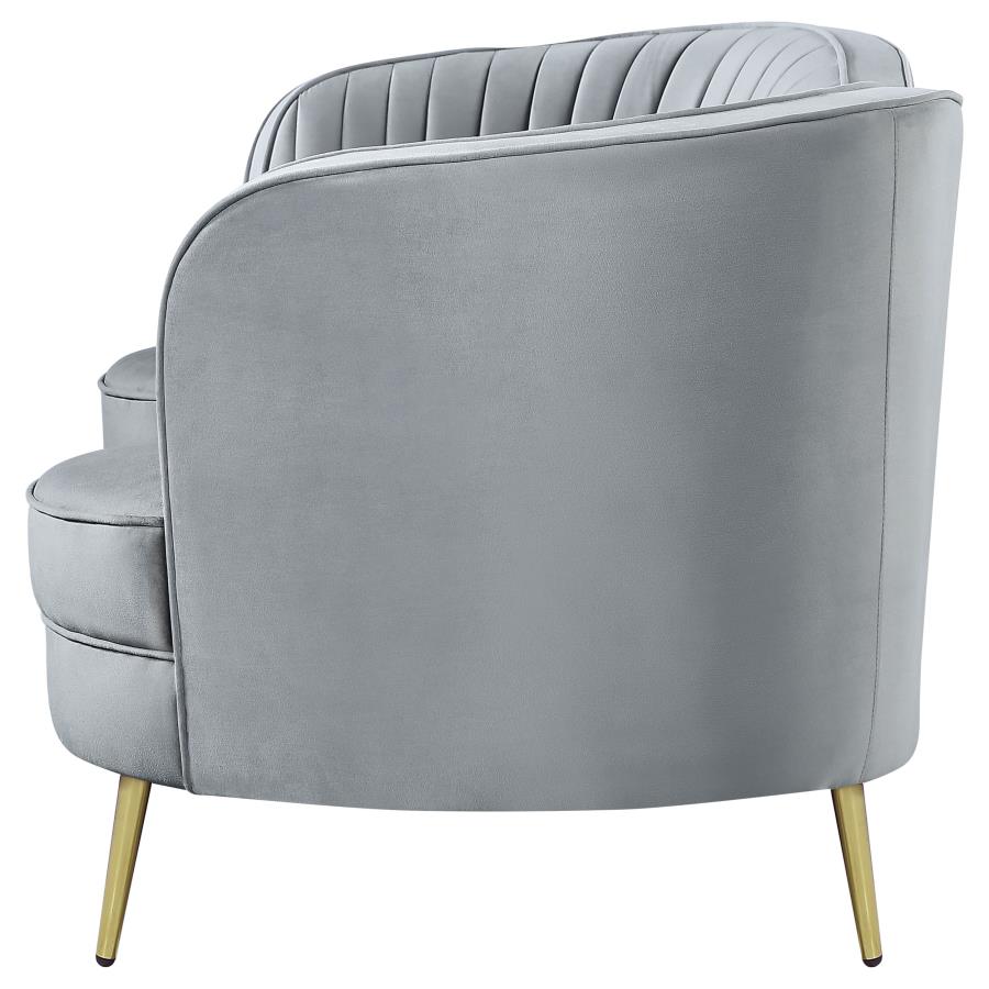 Sophia Upholstered Loveseat With Camel Back Grey and Gold - (506865)