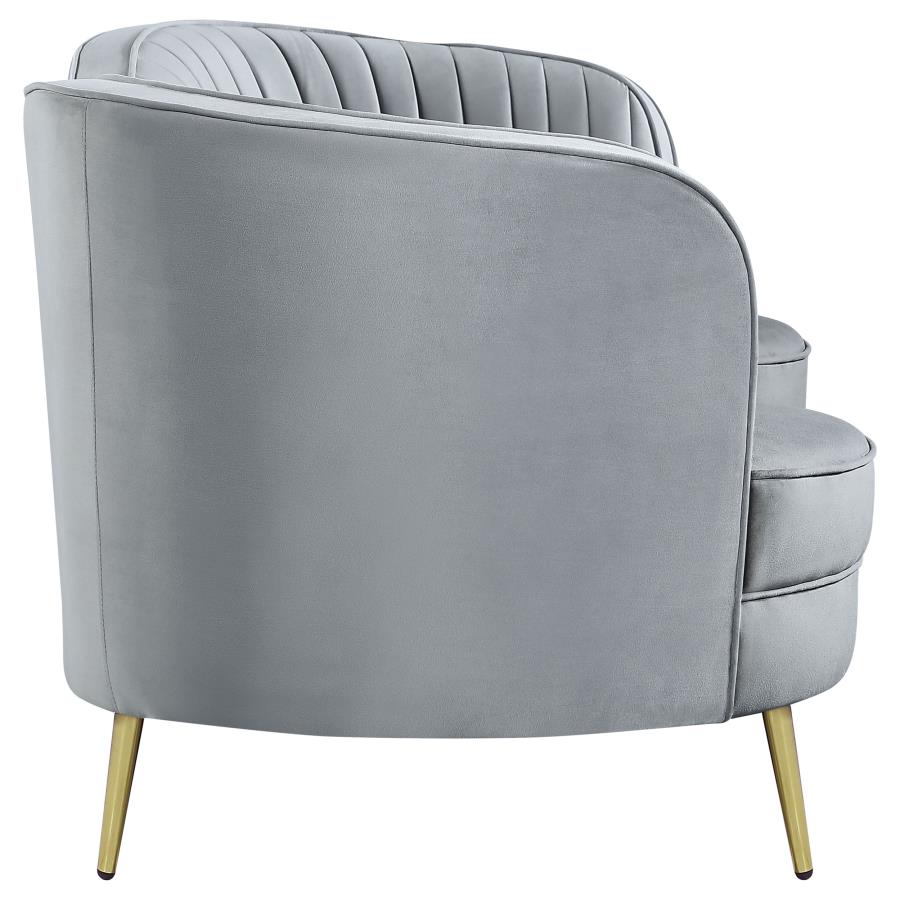 Sophia Upholstered Loveseat With Camel Back Grey and Gold - (506865)