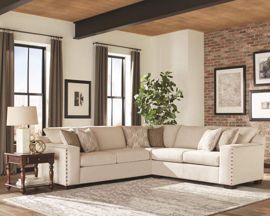 Aria L-shaped Sectional With Nailhead Oatmeal - (508610)