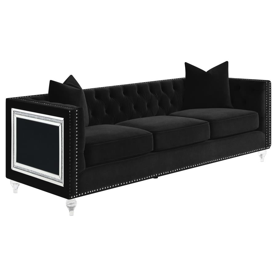 Delilah Upholstered Tufted Tuxedo Arm Sofa Black - (509361)