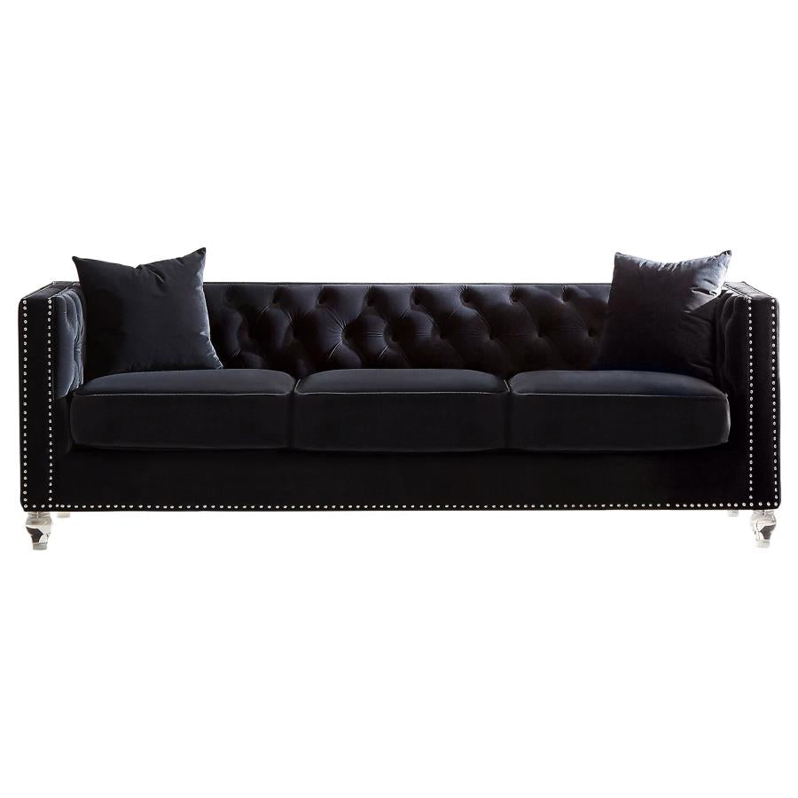 Delilah Upholstered Tufted Tuxedo Arm Sofa Black - (509361)