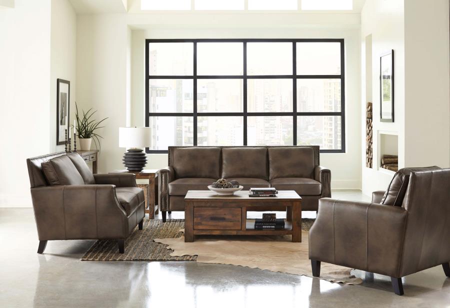 Leaton Upholstered Recessed Arms Sofa Brown Sugar - (509441)