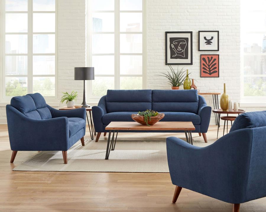 Gano Sloped Arm Upholstered Sofa Navy Blue - (509514)